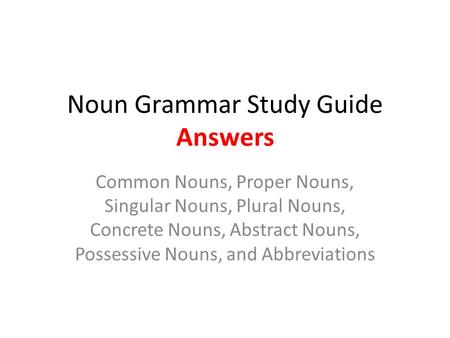 Noun Grammar Study Guide Answers