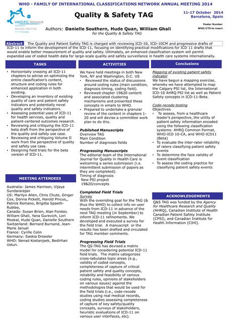 TASKS Title Horizontally crossing all ICD-11 chapters to advise on optimizing the entire classification’s content, structure and coding rules for enhanced.