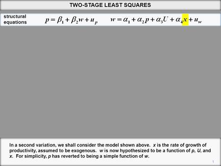 1 In a second variation, we shall consider the model shown above. x is the rate of growth of productivity, assumed to be exogenous. w is now hypothesized.