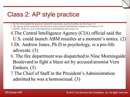 Class 2: AP style practice