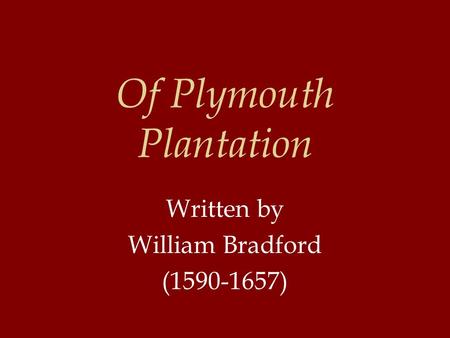 Of Plymouth Plantation