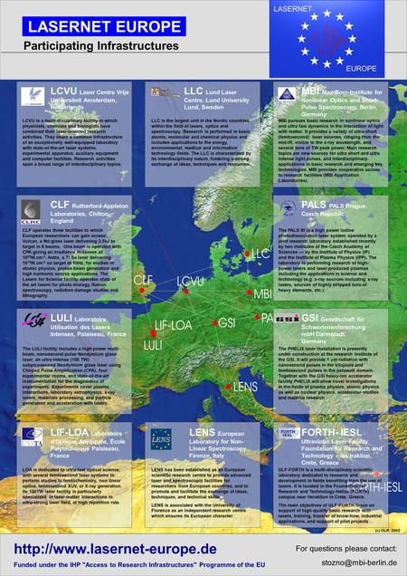 For questions please contact: LASERNET EUROPE  Funded under the IHP Access to Research Infrastructures