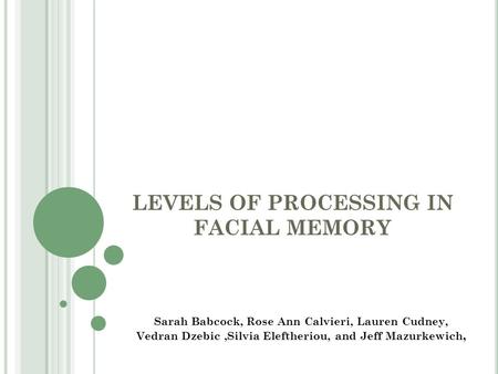 LEVELS OF PROCESSING IN FACIAL MEMORY