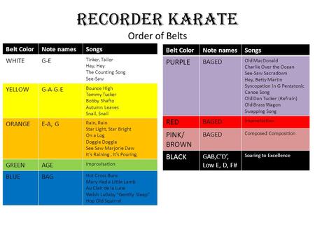 RECORDER KARATE Order of Belts