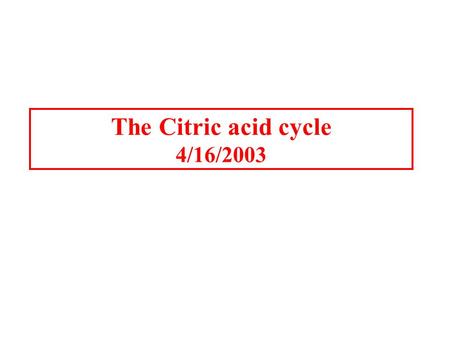 The Citric acid cycle 4/16/2003