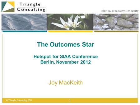 © Triangle Consulting 2011 1 T The Outcomes Star Hotspot for SIAA Conference Berlin, November 2012 Joy MacKeith.