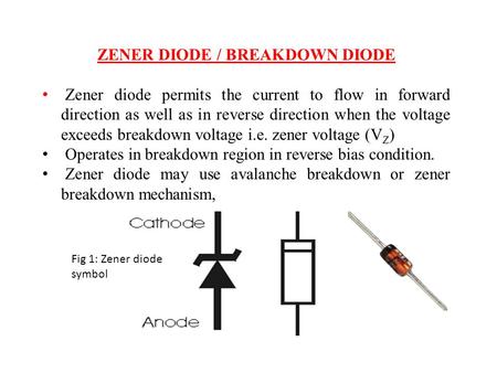 ZENER DIODE / BREAKDOWN DIODE