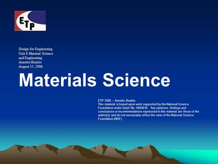 Design for Engineering Unit 8 Material Science and Engineering