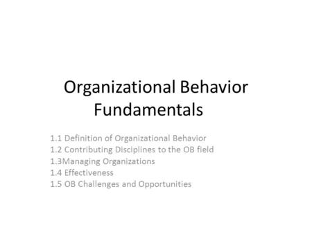 Organizational Behavior Fundamentals