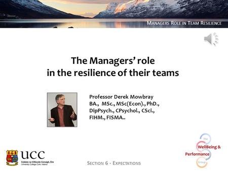 M ANAGERS R OLE IN T EAM R ESILIENCE The Managers’ role in the resilience of their teams Professor Derek Mowbray BA., MSc., MSc(Econ)., PhD., DipPsych.,