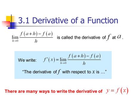 3.1 Derivative of a Function