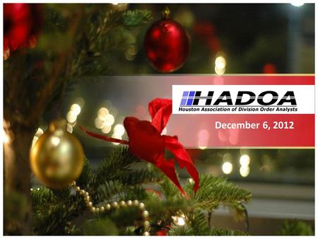 December 6, 2012. Welcome to the HADOA Holiday Luncheon.