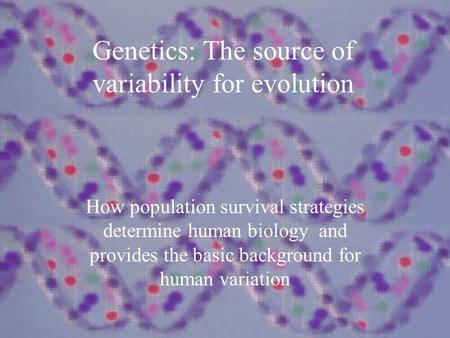 Genetics: The source of variability for evolution How population survival strategies determine human biology and provides the basic background for human.