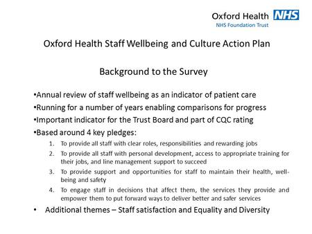 Oxford Health Staff Wellbeing and Culture Action Plan