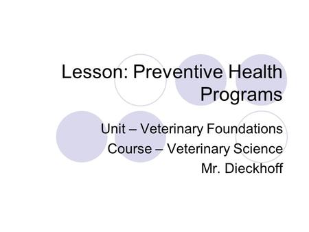 Lesson: Preventive Health Programs