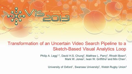 Transformation of an Uncertain Video Search Pipeline to a Sketch-Based Visual Analytics Loop Philip A. Legg 1,2, David H.S. Chung 2, Matthew L. Parry 2,