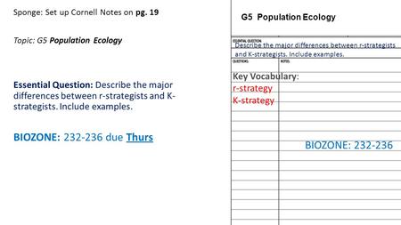 BIOZONE: due Thurs BIOZONE: