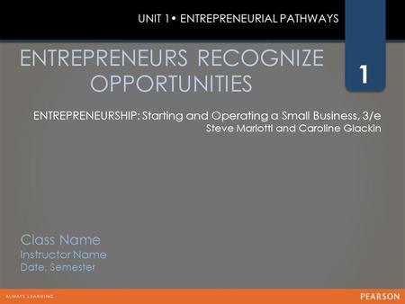 ENTREPRENEURS RECOGNIZE OPPORTUNITIES