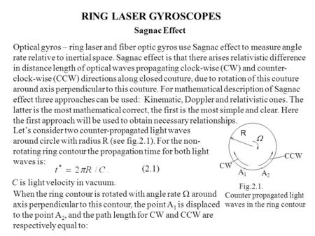 RING LASER GYROSCOPES Sagnac Effect