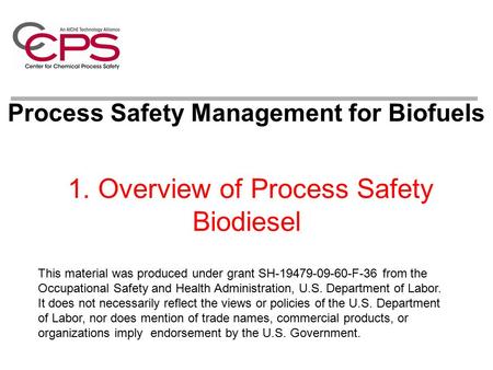 1. Overview of Process Safety Biodiesel