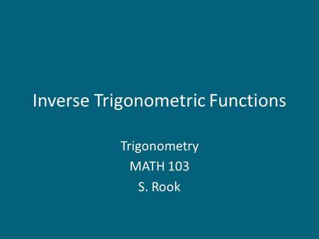 Inverse Trigonometric Functions