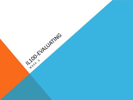 IL100-EVALUATING WEEK 3. SUMMARY LAST WEEK The Process Classification & Catalogs Systems TODAY Assignment Due Evaluation Databases Periodicals  Scholarly.