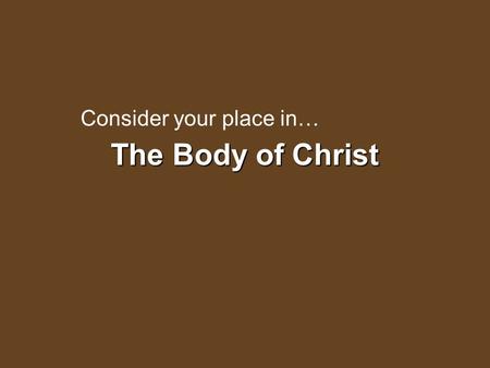 The Body of Christ Consider your place in…. The Body of Christ is the Church “And He put all things under His feet, and gave Him to be head over all things.