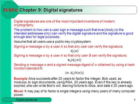 Chapter 9: Digital signatures