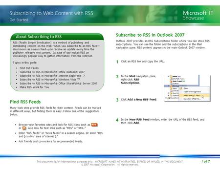 1 of 7 This document is for informational purposes only. MICROSOFT MAKES NO WARRANTIES, EXPRESS OR IMPLIED, IN THIS DOCUMENT. © 2007 Microsoft Corporation.