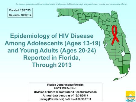 Florida Department of Health HIV/AIDS Section Division of Disease Control and Health Protection Annual data trends as of 12/31/2013 Living (Prevalence)