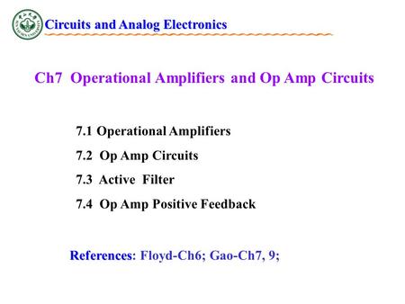 Ch7 Operational Amplifiers and Op Amp Circuits