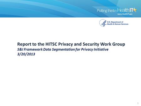 Report to the HITSC Privacy and Security Work Group S&I Framework Data Segmentation for Privacy Initiative 3/20/2013 1.