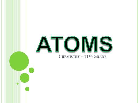 C HEMISTRY – 11 TH G RADE O BJECTIVES Students will learn: Composition of an atom Charges of subatomic particles Location of subatomic particles How.