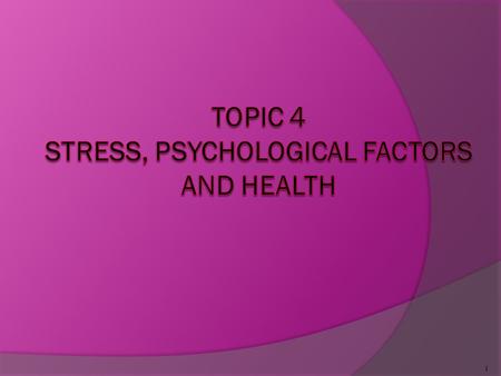 1. Introduction  Stress - the pressure or demand that is placed upon an organism to adapt or adjust  Stressor - a source of stress  Distress - a state.