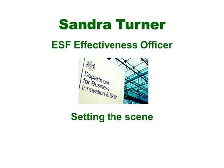 Sandra Turner ESF Effectiveness Officer Setting the scene.