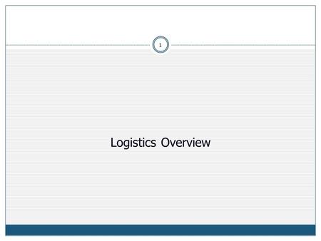 Logistics Overview 1. Session Objectives  Definition of logistics  Logistics & supply chain management differentiation  Objectives of logistics management.