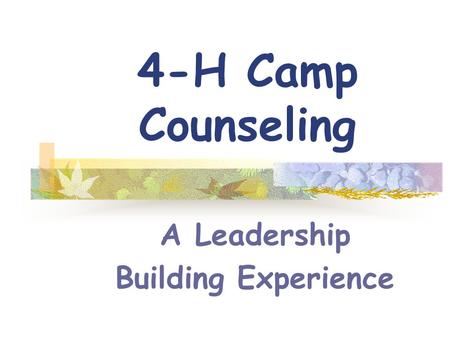 4-H Camp Counseling A Leadership Building Experience.