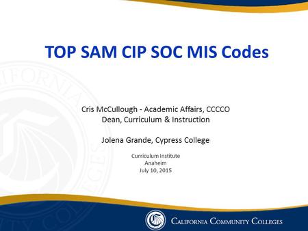 TOP SAM CIP SOC MIS Codes