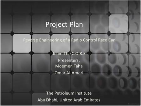 Project Plan Reverse Engineering of a Radio Control Race Car