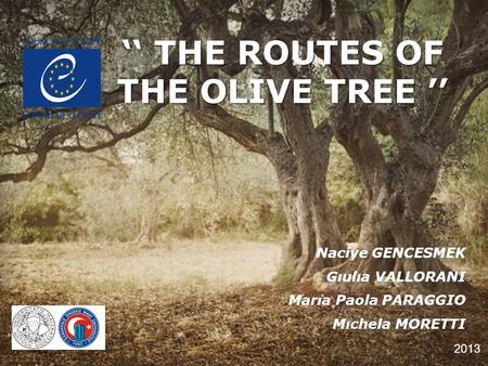 Naciye GENCESMEK Gıulıa VALLORANI Marıa Paola PARAGGIO Mıchela MORETTI 2013 ‘‘ THE ROUTES OF THE OLIVE TREE ’’