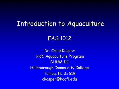 Introduction to Aquaculture