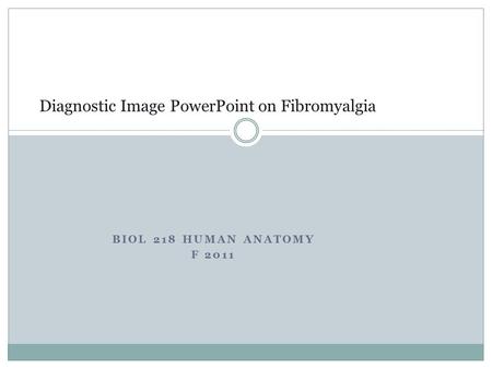 BIOL 218 HUMAN ANATOMY F 2011 Diagnostic Image PowerPoint on Fibromyalgia.