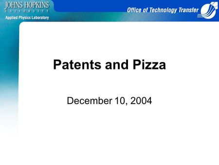 1 Patents and Pizza December 10, 2004. 2 Agenda Introduction – Norma Lee Todd CD Business Card – Norma Lee Todd New Staff in Office of Patent Counsel.