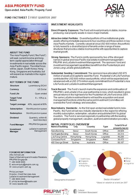 ABOUT THE FUND The Asia Property Fund (“the Fund”) will seek current income and long- term capital appreciation through investments in real estate across.