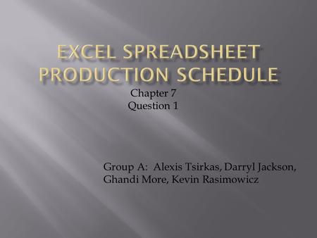 Chapter 7 Question 1 Group A: Alexis Tsirkas, Darryl Jackson, Ghandi More, Kevin Rasimowicz.