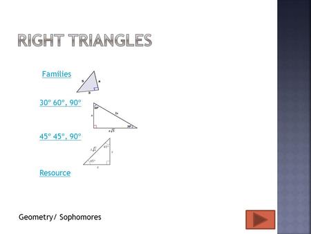 Families 30 60, 90 45, 90 Resource Geometry/ Sophomores.