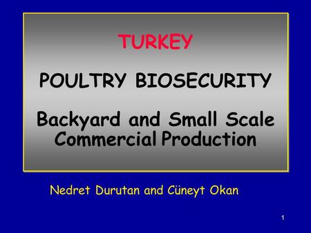 1 TURKEY POULTRY BIOSECURITY Backyard and Small Scale Commercial Production Nedret Durutan and Cüneyt Okan.