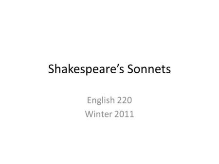 Shakespeare’s Sonnets