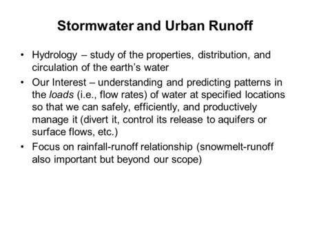 Stormwater and Urban Runoff