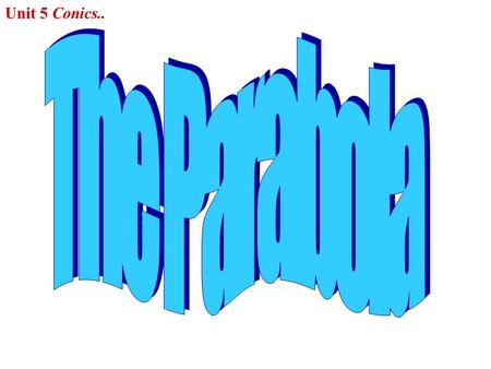 Unit 5 Conics... The parabola is the locus of all points in a plane that are the same distance from a line in the plane, the directrix, as from a fixed.